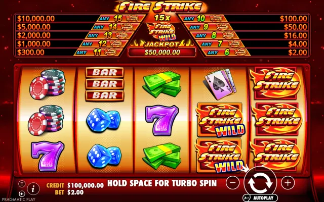 Fire Strike base-game interface captured from the official public demo before any spin Fire Strike base-game interface captured from the official public demo before any spin